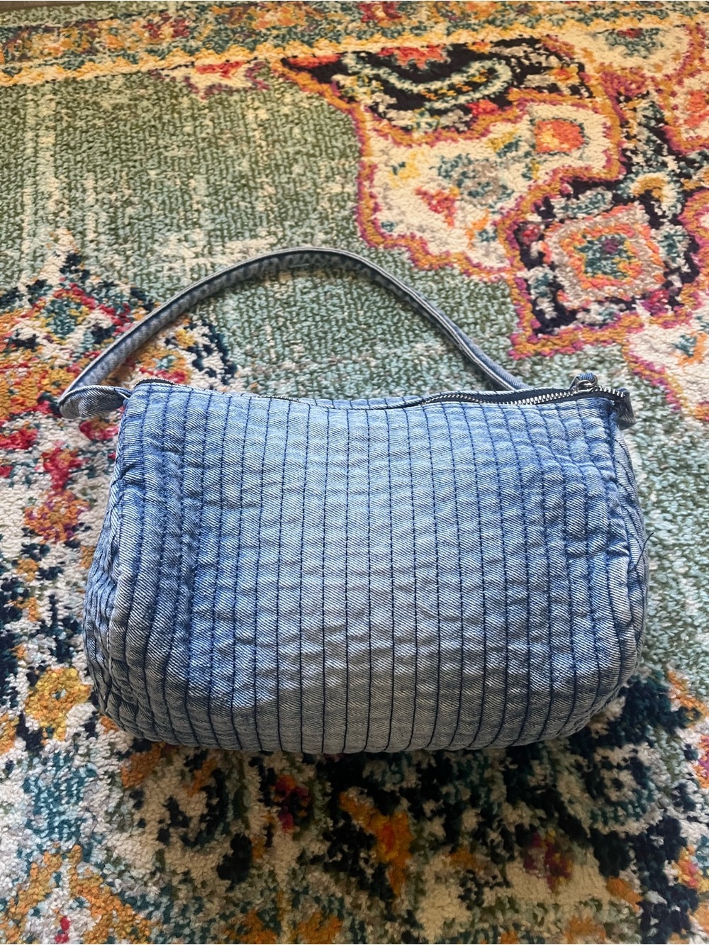 Quilted Light Blue Denim shoulder Bag